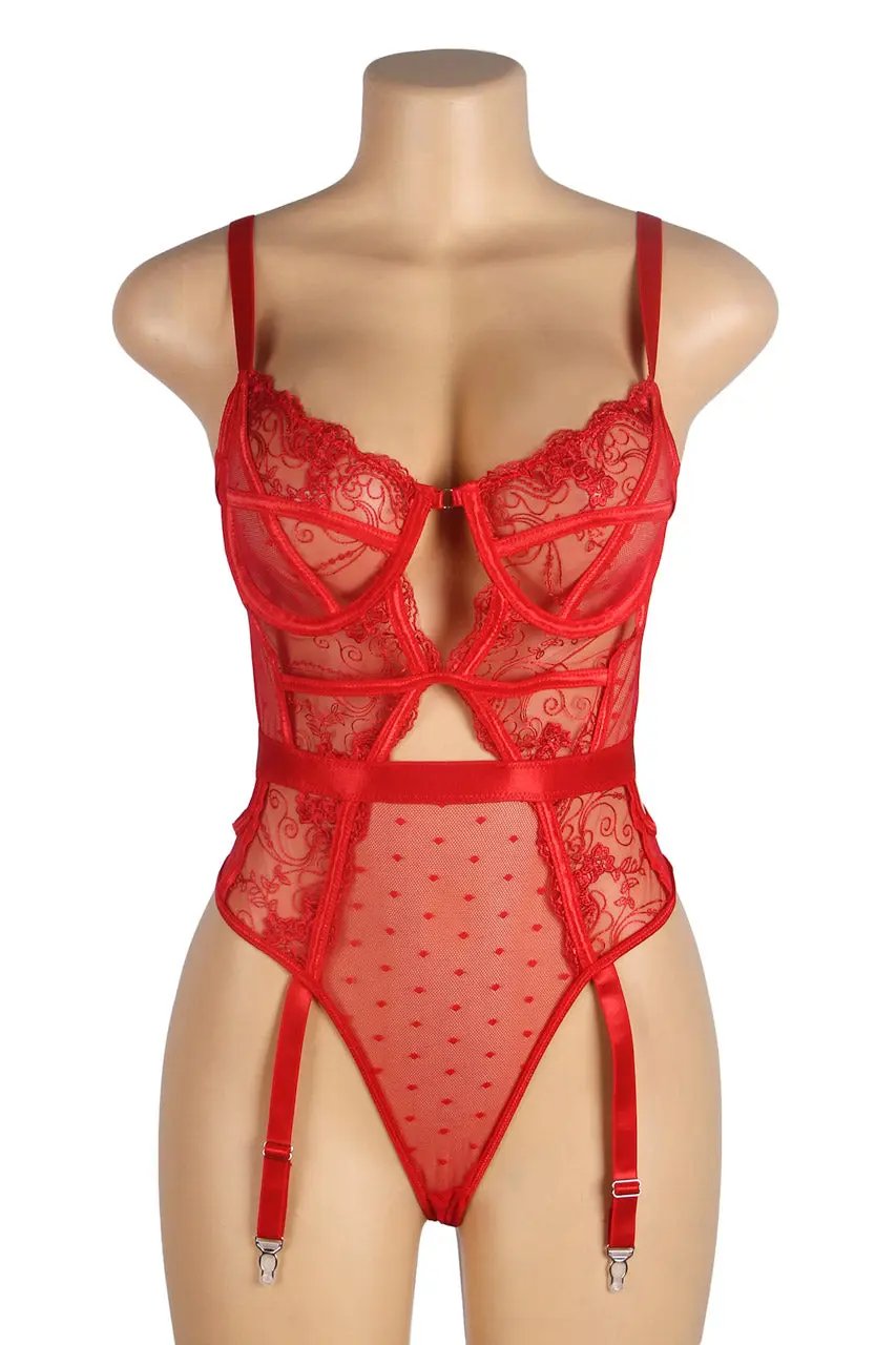 Embroidered Lace Hollow Cut Teddy Lingerie - Love Salve